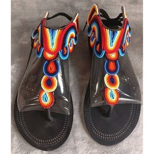 Beaded Gladiator Sandals Womens 40 EU 8.5‎ US Rainbow African Maasai Pride